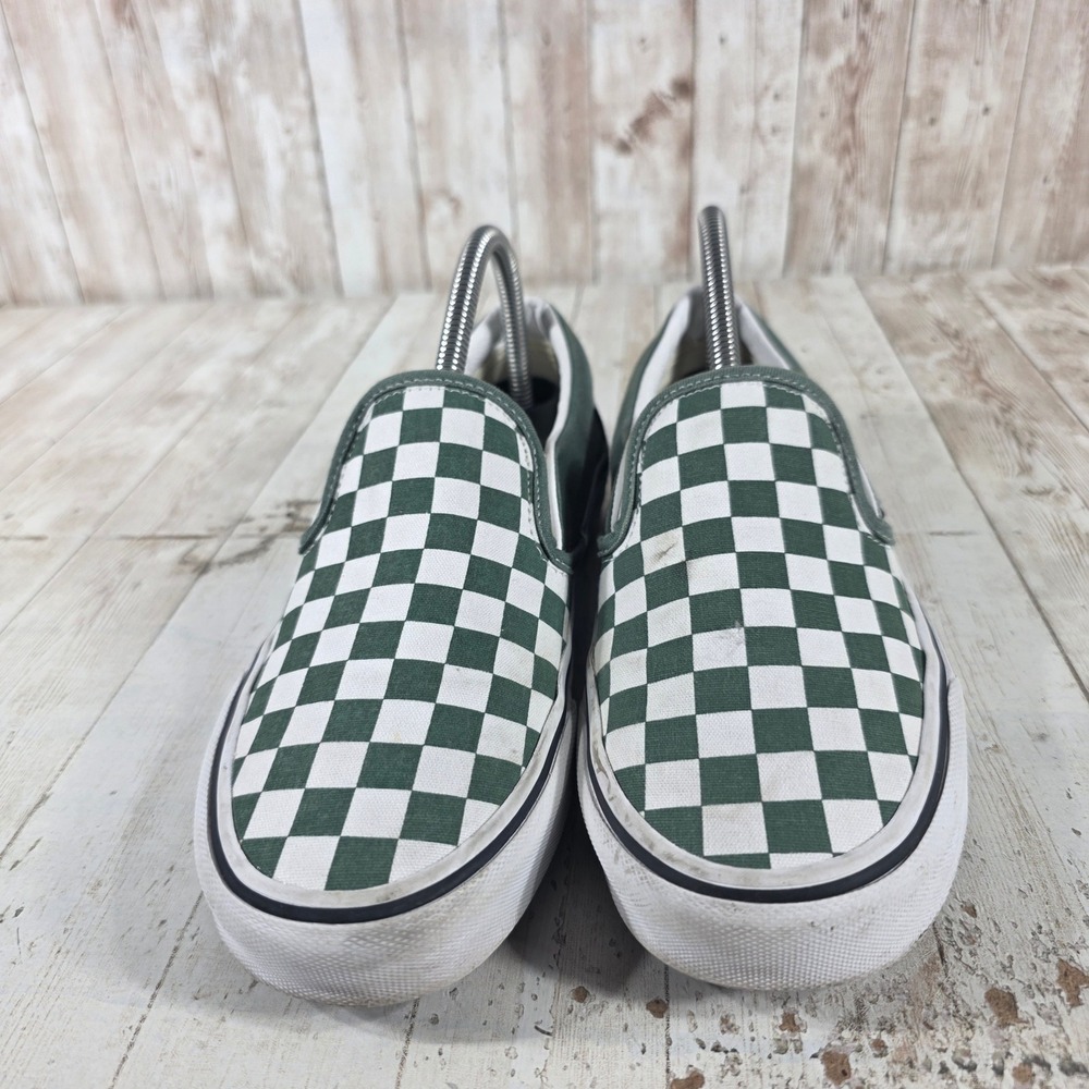 Vans Classic Slip-On Green White Checkerboard Sneakers Womens 8.5 Mens 7.0 - Picture 2 of 8